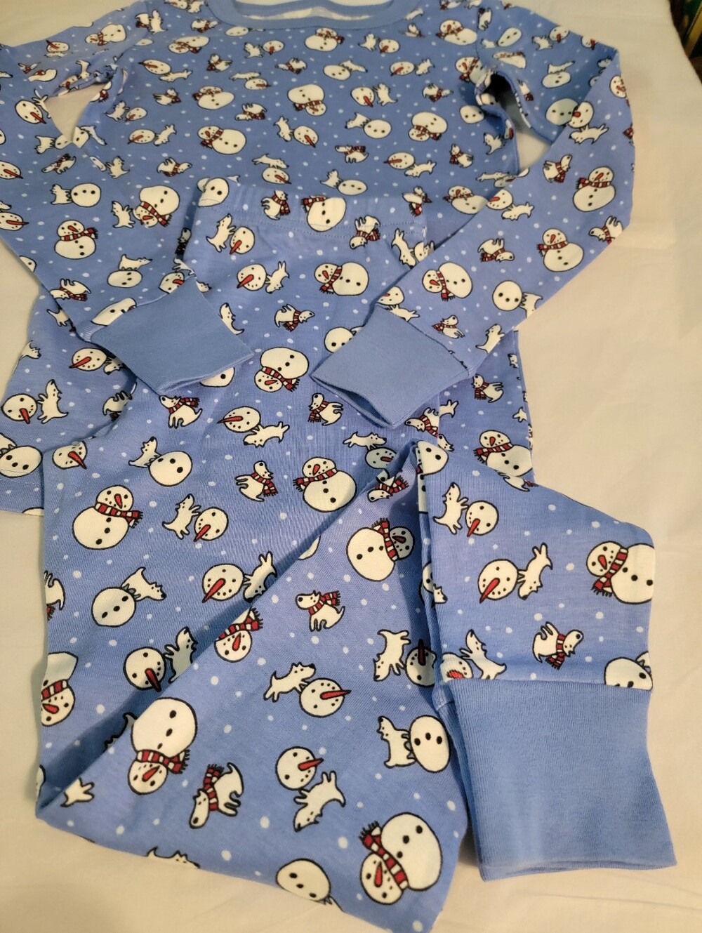 Land's End Kids Snowman Print Blue Pajama Set